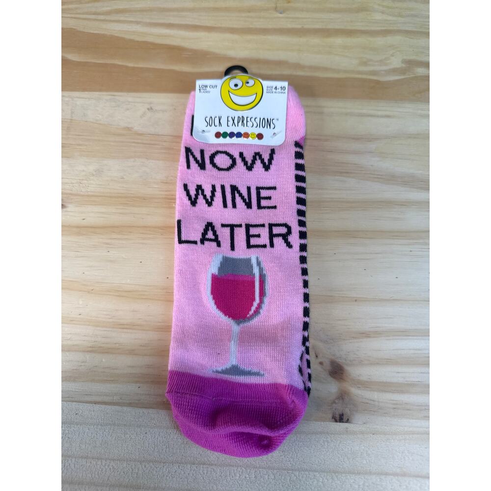 NWT Sock Expressions Pink Run Now Wine Later Low Cut Socks Women’s Shoe  4-10